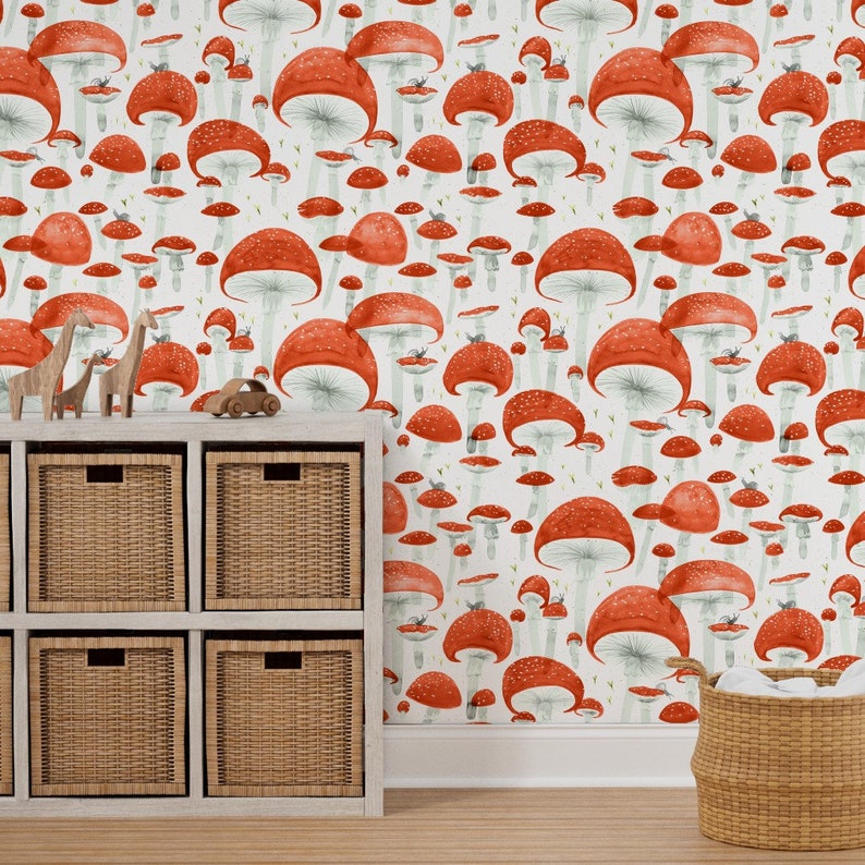 Whimsical Mushroom Wallpaper Mycelium Fruiting Bodies by Etsy