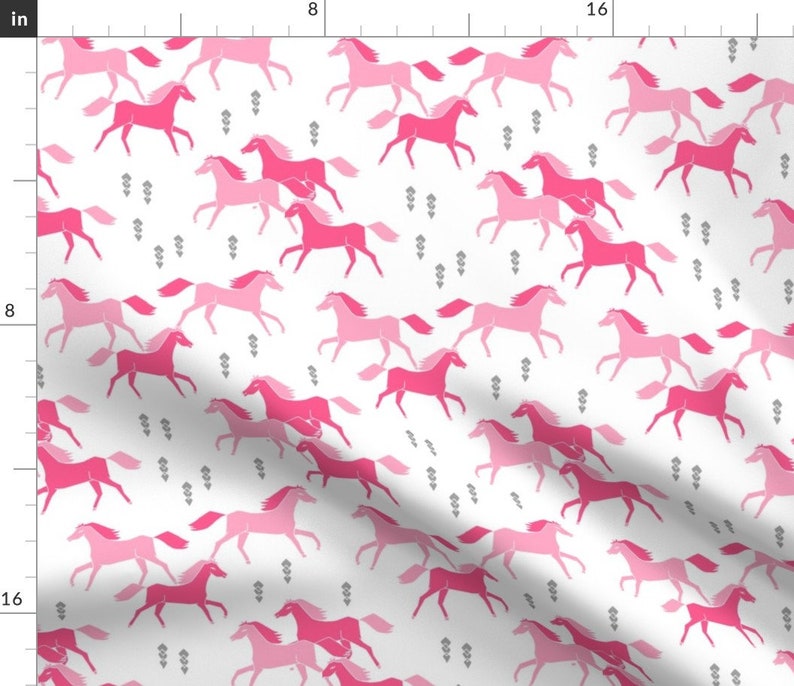 Pink Horses Fabric Horses Fabric Pink Running Horses Kids Etsy