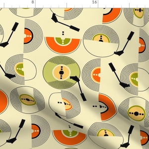 Retro Records Fabric - Vinyl Records by gabriela8 - Geometric Dancing Music Disco 1970s Retro Nostalgia Fabric by the Yard by Spoonflower