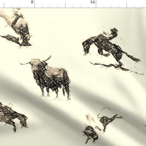 Rodeo Fabric - Ride'm Cowboy Toile by redmares - Sepia Toned Old West Horse Bronco Western Rustic Fabric by the Yard by Spoonflower