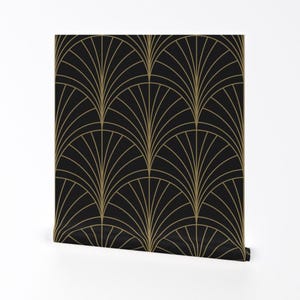 Art-Deco-Tapete - Floral Burst Gold Auf Holzkohle Von Anvil Studio - Individuell bedruckte entfernbare selbstklebende Tapetenrolle von Spoonflower
