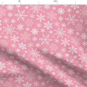 Snowflakes On Pink Fabric - Snowflakes Christmas On Pink By Caja Design - Snowflakes Christmas Cotton Fabric By The Yard With Spoonflower
