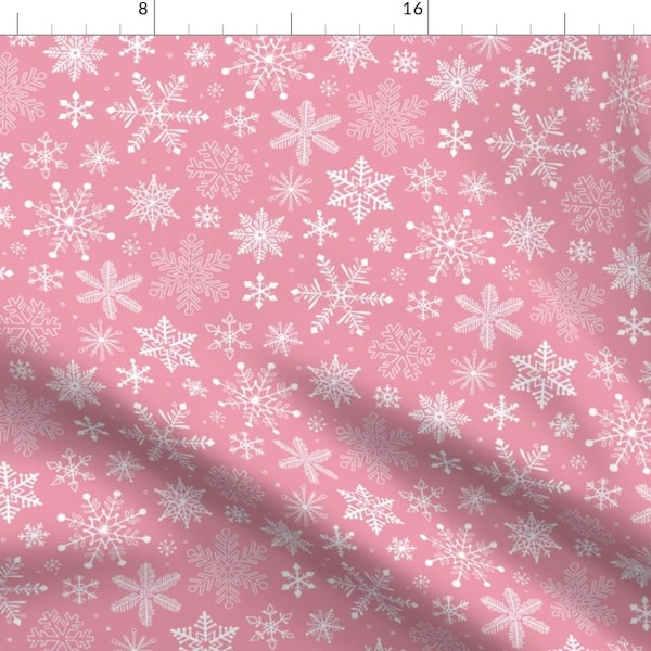 Snowflakes On Pink Fabric - Snowflakes Christmas On Pink By Caja Design - Snowflakes Christmas Cotton Fabric By The Yard With Spoonflower