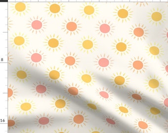 Sun Fabric - Summer Sun By Charladraws - Small Scale White Orange Yellow Pink Sunshine Happy Cotton Fabric By The Yard With Spoonflower