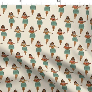 Hawaiian Hula Girl Fabric - Hula Girl W/Mint By Littlearrowdesign - Tropical Retro Hula Girl Cotton Fabric By The Yard With Spoonflower