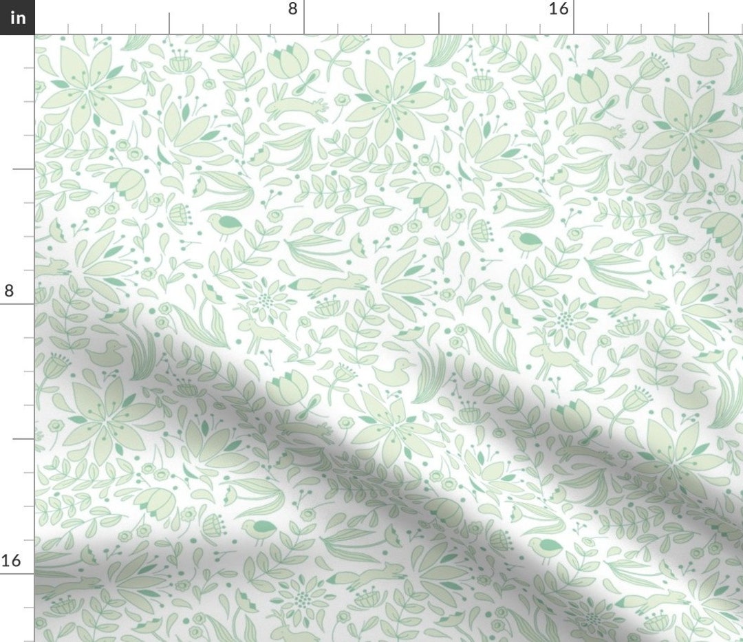 Mint Floral Fabric Folk Forest Mint by Sweetmelodydesigns Mint Green ...