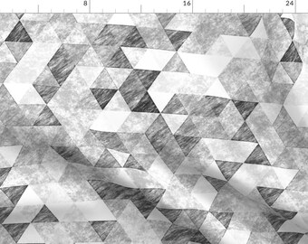 Geometric Fabric - Triangles Grunge Pencil Geometric Blackwhite Grey By Caja Design - Triangles Cotton Fabric By The Yard With Spoonflower