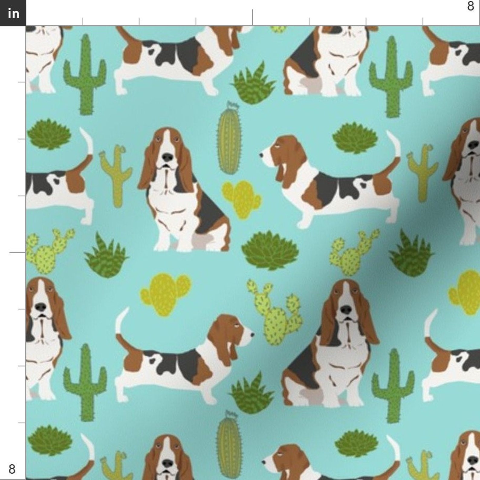 Basset Hound Fabric Basset Hound Mint Cactus Pet Dog Fabric Etsy UK