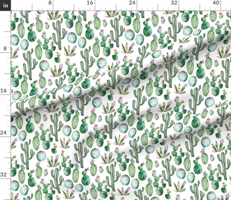 Blush Cactus Watercolor Fabric Tropical Hand Drawn Etsy