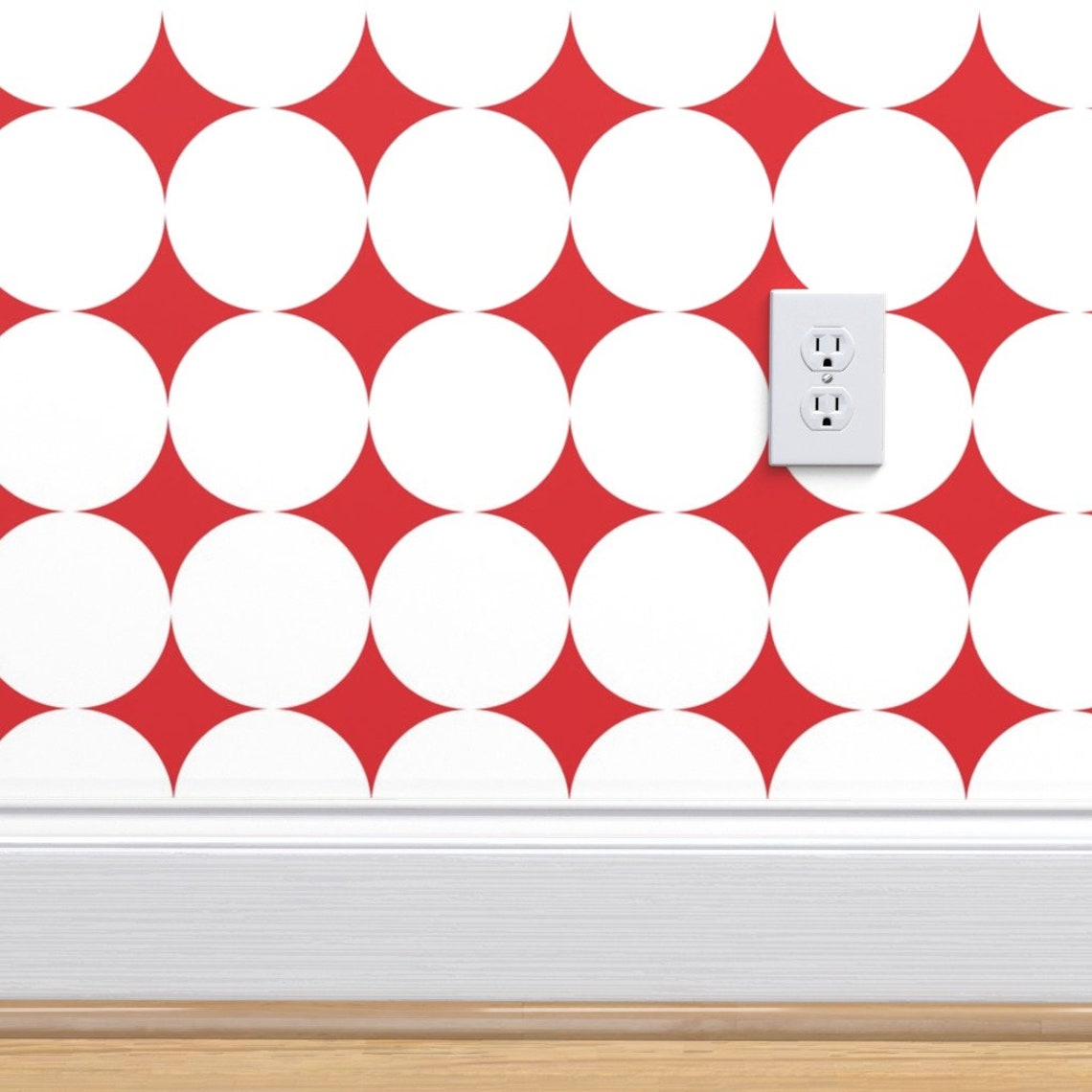 Mod Wallpaper Polka Dot White on Red by Juliesfabrics | Etsy