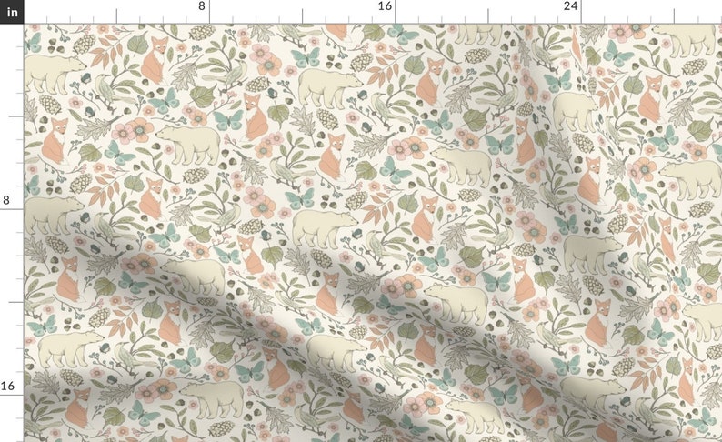 Gender Neutral Cotton Fabric Sage Green Woodland Animal Collection Petal Signature Quilting Cotton Mix & Match Fabric by Spoonflower Option H