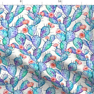 Watercolor Cactus Fabric - Rainbow Watercolor Cactus With Flowers By Micklyn - Purple Cactus Cotton Fabric By The Yard With Spoonflower