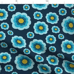 Retro Fabric - Retro Flowers By Trinetollefsen - Retro Blue Yellow Floral Geometric Trendy Pop Cotton Fabric By The Yard With Spoonflower