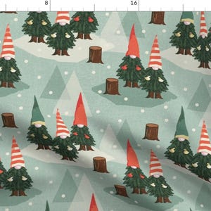 Vintage Style Gnomes Fabric - Tree Gnomes Vintage By Nancy Bradham - Christmas Winter Holiday Cotton Fabric By The Yard With Spoonflower