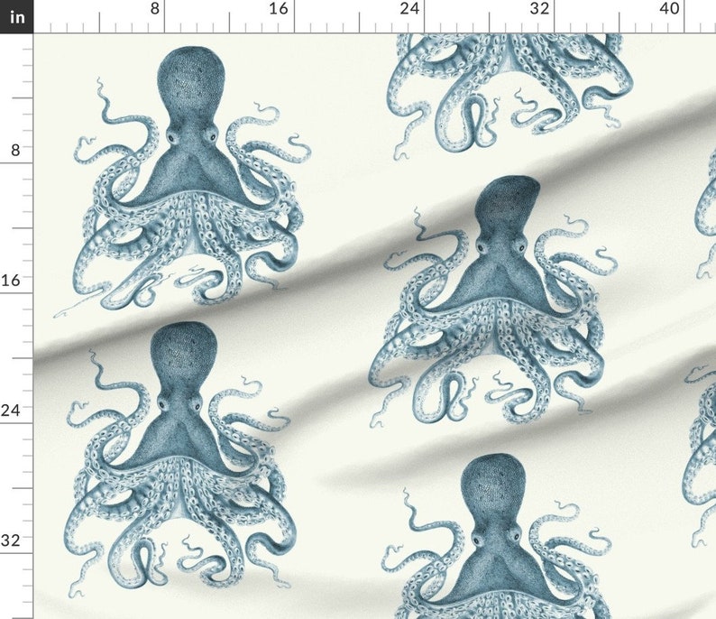 Vintage Octopus Fabric Octopus In Sea by willowlanetextiles Squid Nautical Coastal Kraken Steampunk Fabric by the Yard by Spoonflower image 3