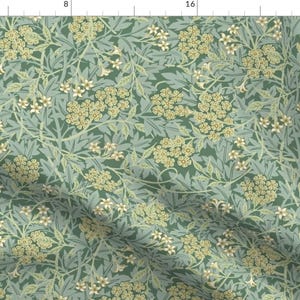 Vintage Floral Fabric - William Morris Jasmine by floralbotanica - Small Scale Victorian Green Yellow Fabric by the Yard by Spoonflower