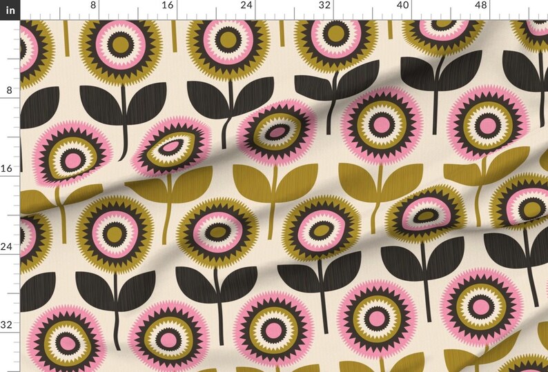 Retro Apparel Fabric - Jumbo Scandi Floral by carey_copeland - Flowers Scandi Pink And Black Vintage Mcm Clothing Fabric by Spoonflower zdjęcie 2