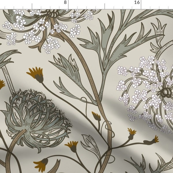 Rustic Botanical Fabric - Queen Anne's Lace By Two Brds - Botanical Earth Tones Hand Drawn Dark Cotton Fabric By The Yard With Spoonflower