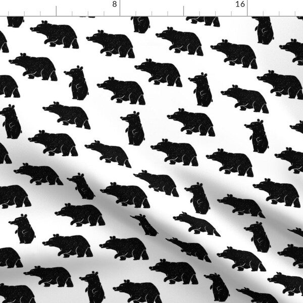 Cute Black Bear Fabric - Bears On Walk By Boyusya- Woodland Bears Black and White Nursery Animals Cotton Fabric By The Yard With Spoonflower