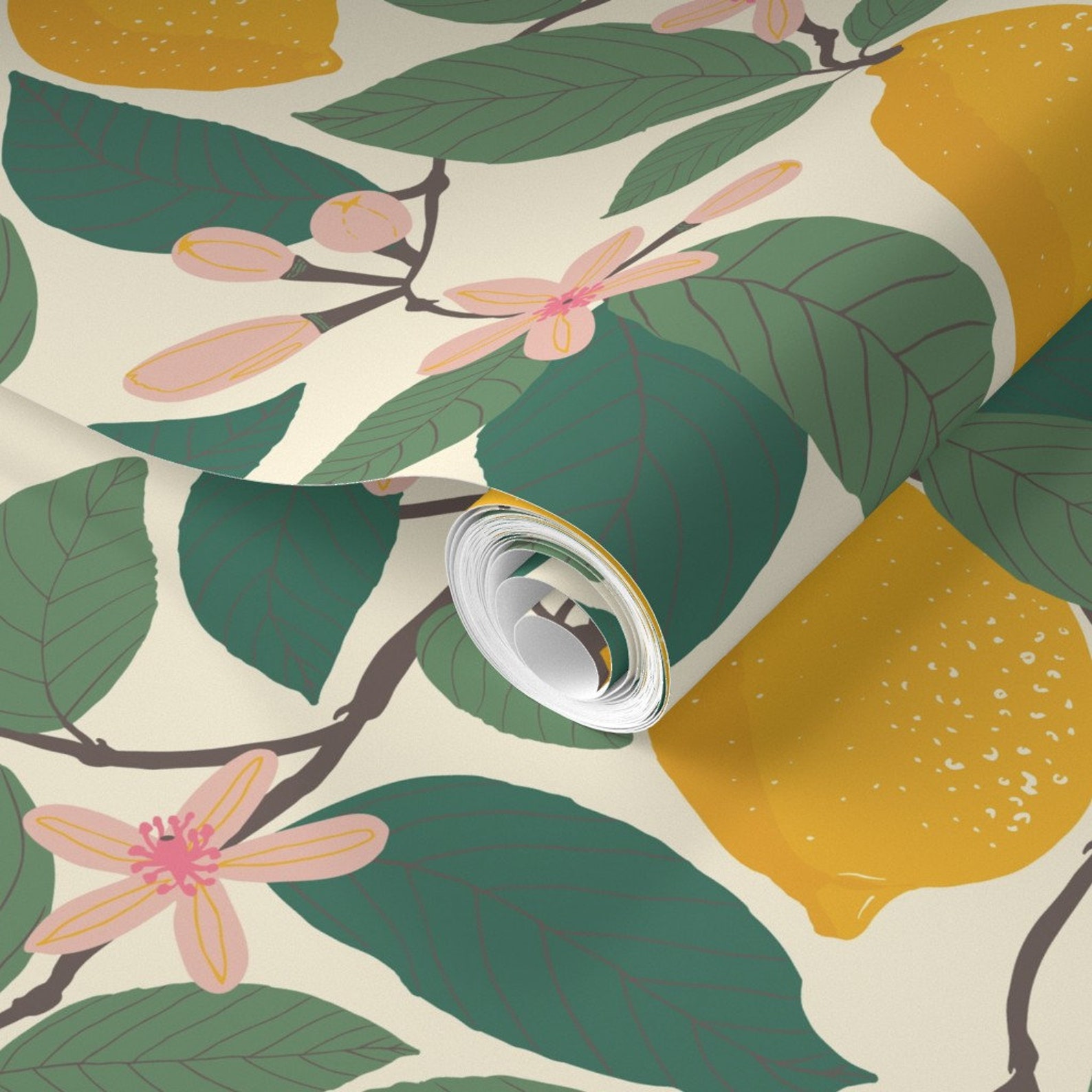 Lemon Botanical Wallpaper Lemon Tree by Rocketandindigo - Etsy