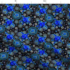 Turtles Fabric - Turtles Crossing Cultures By De Zigns - Turtles Indigenous Dots Floral Circles Cotton Fabric By The Yard With Spoonflower