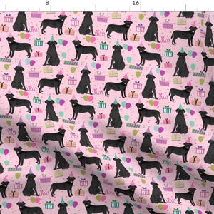 Black Lab Pink Floral Fabric - Black Lab Birthday Party Dog Breed Labrador Retriever Pink By Petfriendly - Black Lab Fabric With Spoonflower