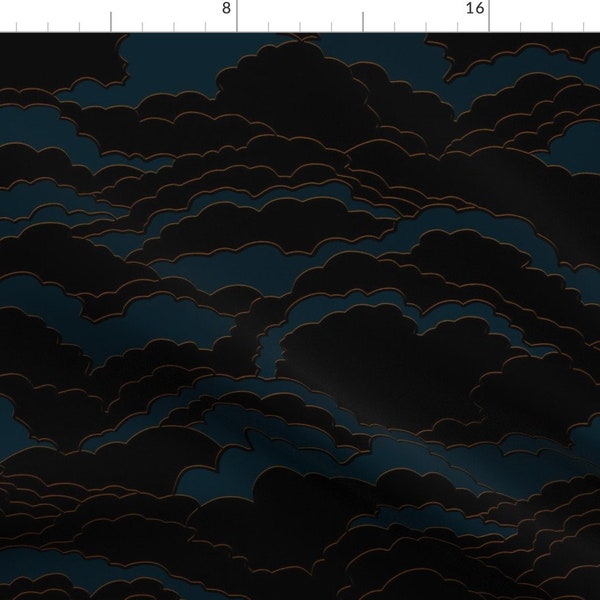 Dark Clouds Fabric - Dark And Moody by fischkandi - Night Sky Blue Black Mysterious Navy Indigo Fabric by the Yard by Spoonflower