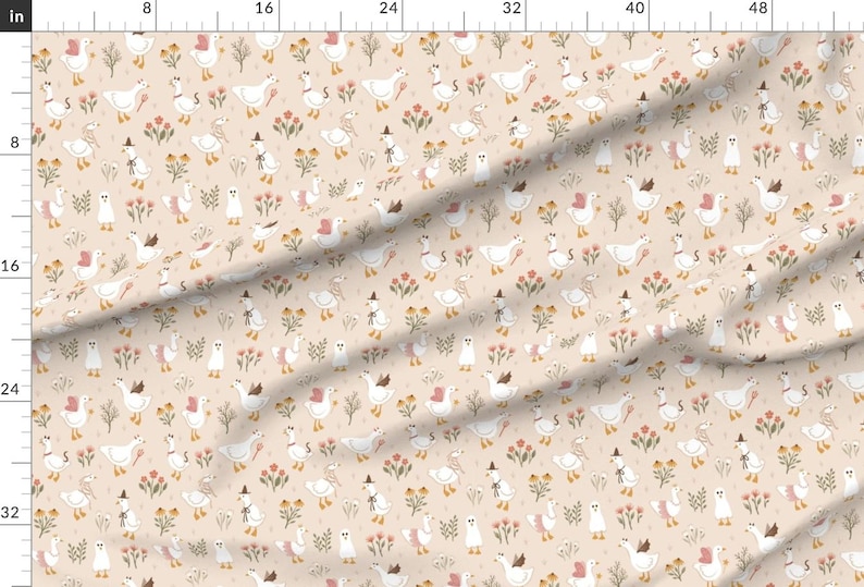 Whimsical Halloween Apparel Fabric - Trick Or Treat Geese by lulubelle_design - Vintage Floral Goose Autumn Clothing Fabric by Spoonflower image 2