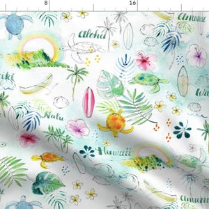 Hawaii Fabric - Rainbows In Hawaii © Lucinda Wei By Lucindawei - Hawaiian Aloha Watercolor Sea Cotton Fabric By The Yard With Spoonflower