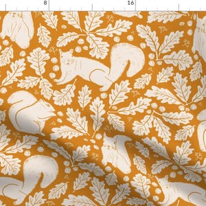 Squirrels Fabric - Squirrels Oak Leaves And Acorns By Riveroakstudio - Orange Cream Autumn Fall Cotton Fabric By The Yard With Spoonflower
