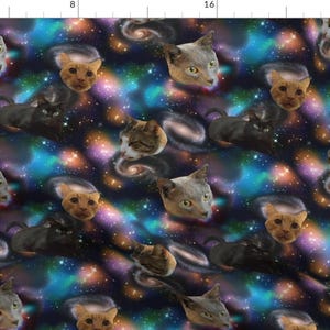 Galaxy Cats Fabric - Galaxy Cats By Electrogiraffe - Galaxy Cats Stars Celestial Blue Black Pink Cotton Fabric By The Yard With Spoonflower image 1