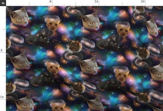 Galaxy Cats Fabric - Galaxy Cats By Electrogiraffe - Galaxy Cats Stars Celestial Blue Black Pink Cotton Fabric By The Yard With Spoonflower