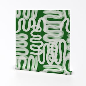 Abstract Emerald Removable Peel and Stick Wallpaper - Extra Large Scale Bold - Wall Art Wall Decor - Squiggle On Emerald by danika_herrick