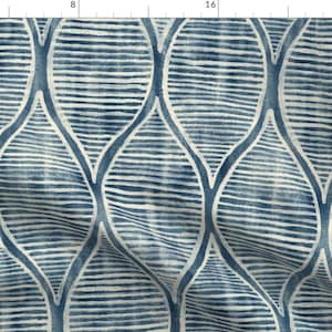 Boho Blue Grey Fabric - Cream Linework Ogee  by micklyn - Modern Ogee Tribal Rustic Large Scale Cream Blue Fabric by the Yard by Spoonflower