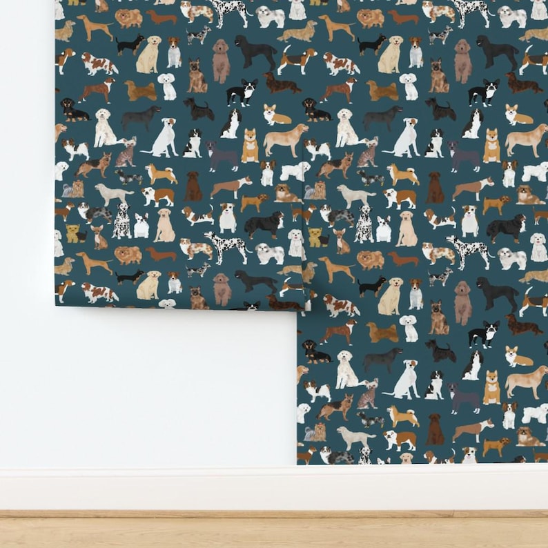 Dogs Wallpaper - Cute Dogs Best Dogs By Petfriendly - Dog Breed Blue Custom Printed Removable Self Adhesive Wallpaper Roll by Spoonflower image 4