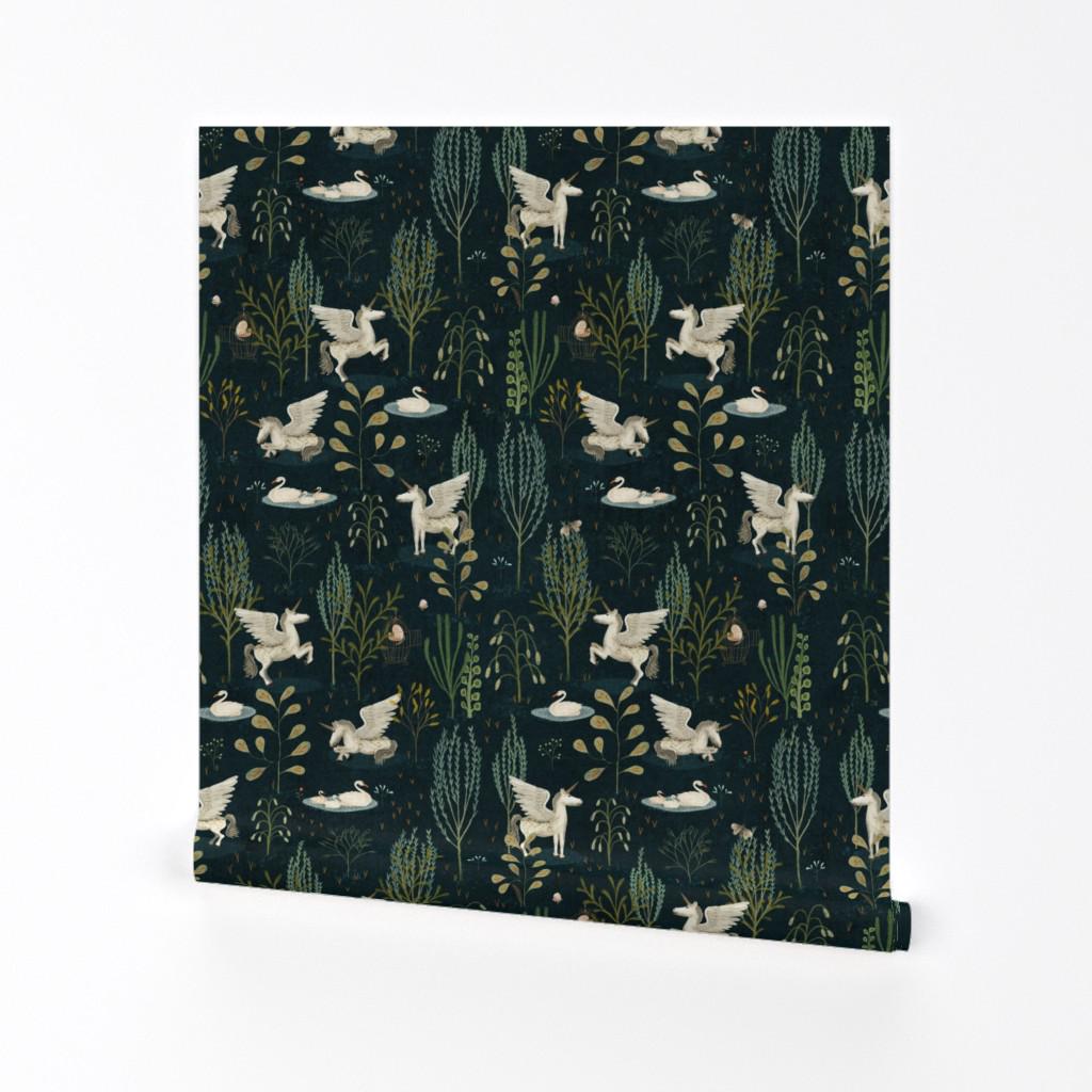 Pegasus Removable Peel and Stick Wallpaper - Woodland Swans Unicorn Fairy Tale - Wall Art Wall Decor - The Forgotten Wood by katherine_quinn