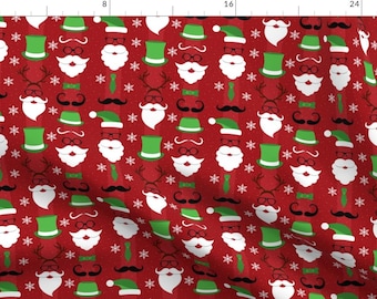 Hipster Santa Claus Fabric - Christmas Holiday Red Green By Khaus - Christmas Winter Kids Funny Cotton Fabric By The Yard With Spoonflower