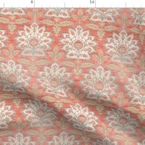 Carnations + Tulips Damask Fabric - Carnations And Tulips Damask Ikat By Peacoquettedesigns- Ikat Cotton Fabric By The Yard With Spoonflower