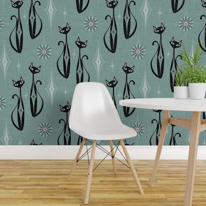 Katttapet - Starburst Diamond Cats av Studioxtine - Blå Mid Century Modern Kitty avtagbar självhäftande tapetrulle av Spoonflower