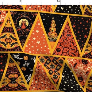 Vintage Pennant Fabric - Halloween Pennant By Johannaparkerdesign - Halloween Orange Black Retro Cotton Fabric By The Yard With Spoonflower