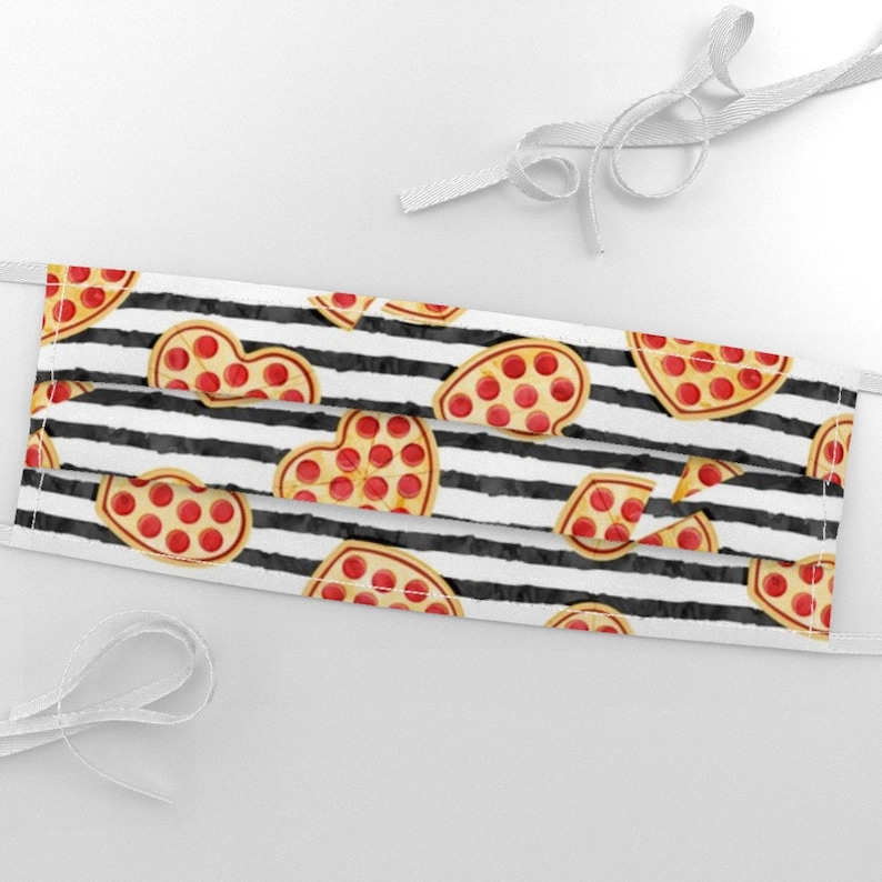 Pizza Love Fabric Heart Shaped Pizza Valentines Day Black Etsy