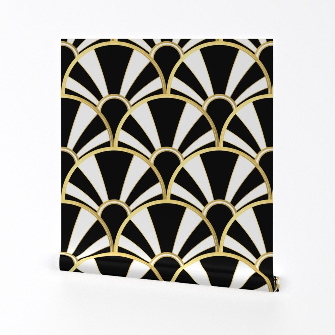 Art Deco Wallpaper Black and White Fan by Suzzincolour Etsy
