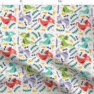 Dragons Fabric - Dragons By Mintparcel - Dragons Whimsical Kids Baby NurseryCotton Fabric By The Yard With Spoonflower