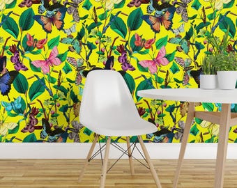 Butterfly Wallpaper- Butterfly Sanctuary Bright~By Peacoquettedesigns ~ Custom Printed Removable Self Adhesive Wallpaper Roll by Spoonflower