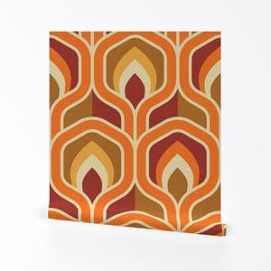 Seventies Hexagon Removable Peel and Stick Wallpaper - Geometric Retro Ogee  - Wall Art Wall Decor - Burning Seventies  by alexandra_weise
