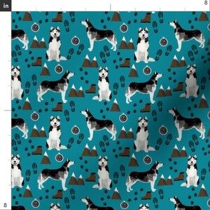 Husky Fabric - Husky Fabric Siberian Husky Dog Mountain Compass Paw Print - Teal By Petfriendly - Cotton Fabric By The Yard With Spoonflower zdjęcie 3