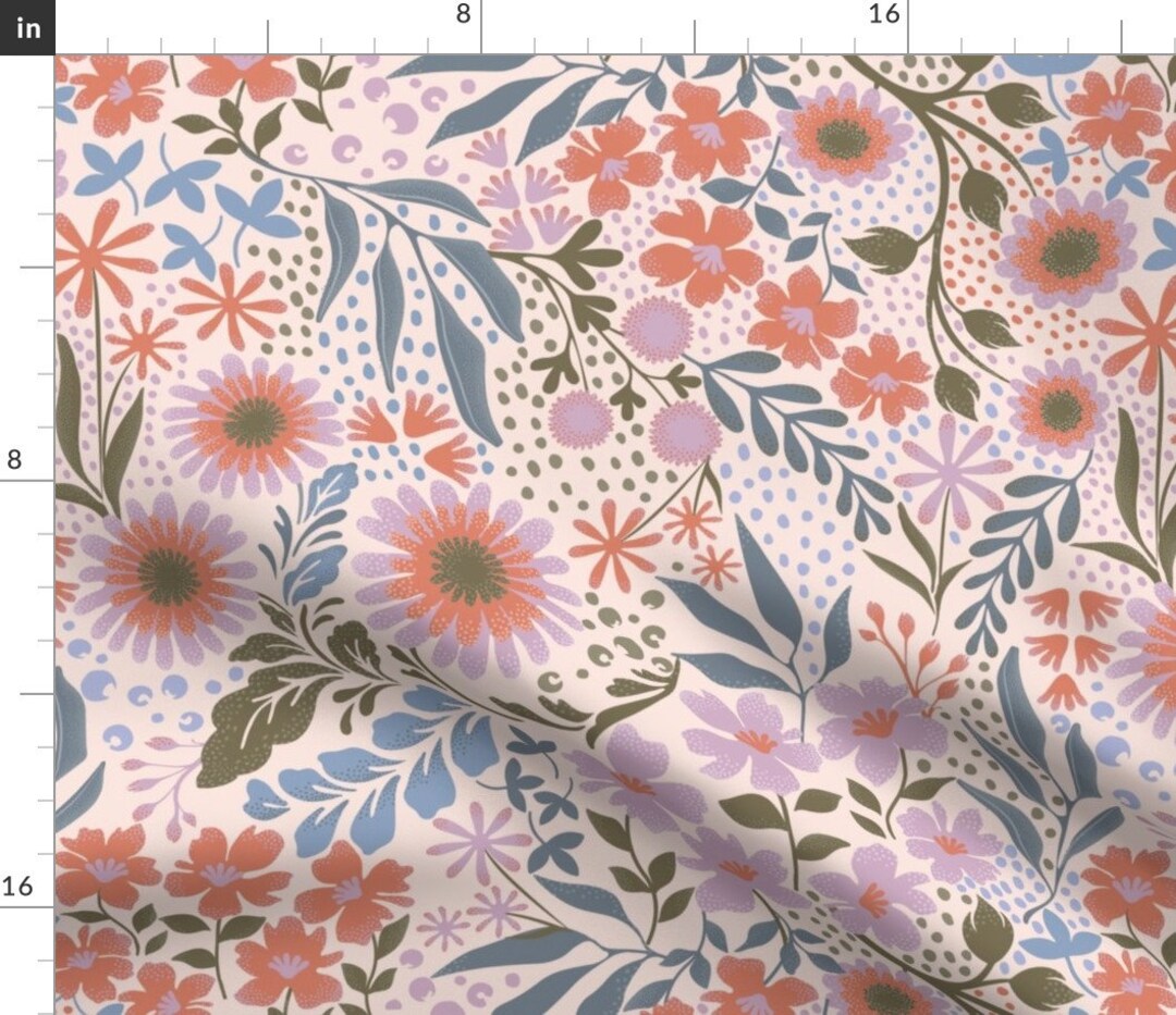 Modern Floral Fabric Intangible Flowers by Garabateo Pink - Etsy