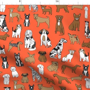 Dog Fabric - Dogs // Orange Dogs Pets Pet Dog Bulldog Terrier Cute Dogs By Andrea Lauren - Dog Cotton Fabric By The Yard With Spoonflower