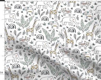 Nursery Animals Fabric - Sleepy Safari by heatherdutton - Doodles Hand Drawn Gender Neutral Unisex Safari Fabric by the Yard by Spoonflower