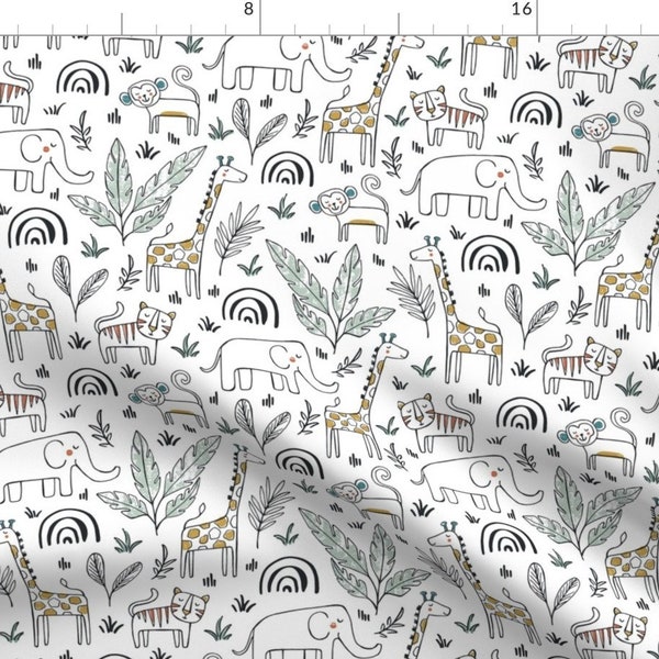 Nursery Animals Fabric - Sleepy Safari by heatherdutton - Doodles Hand Drawn Gender Neutral Unisex Safari Fabric by the Yard by Spoonflower